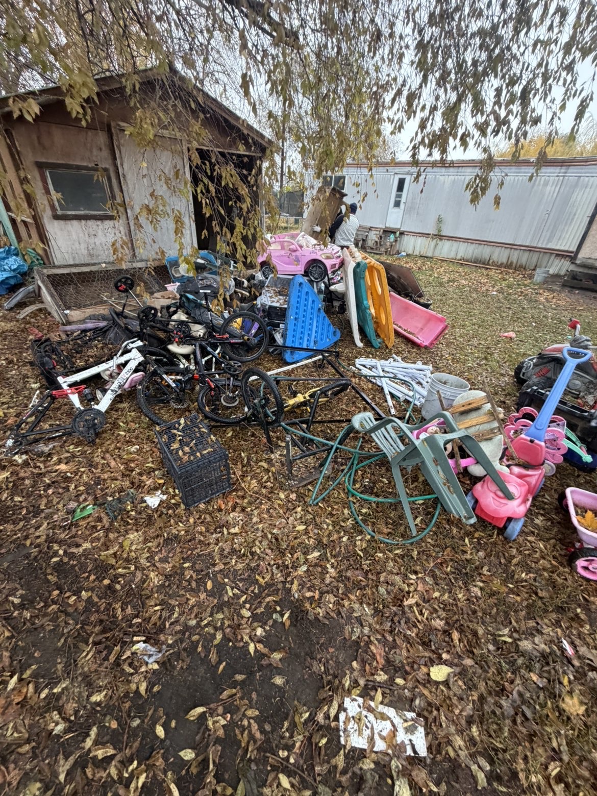 Backyard bikes and toys removal — before